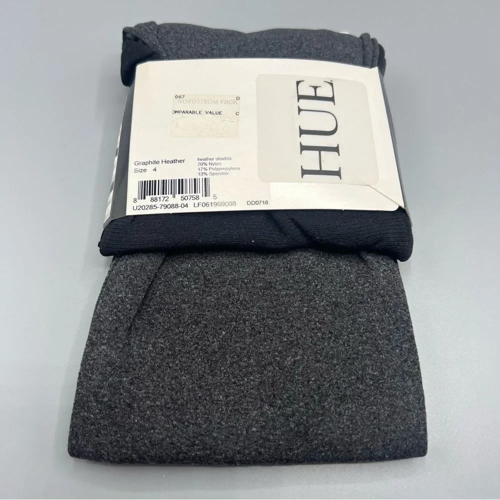 HUE Women’s Total Opaque Control Top Tights Graphite Heather Size 4